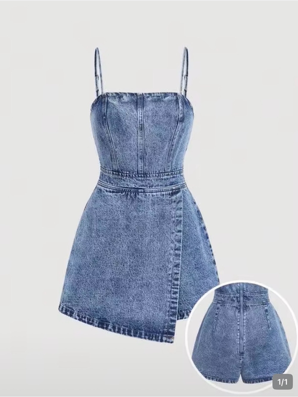 SHEIN Washed Denim Overall Romper with Front Zip